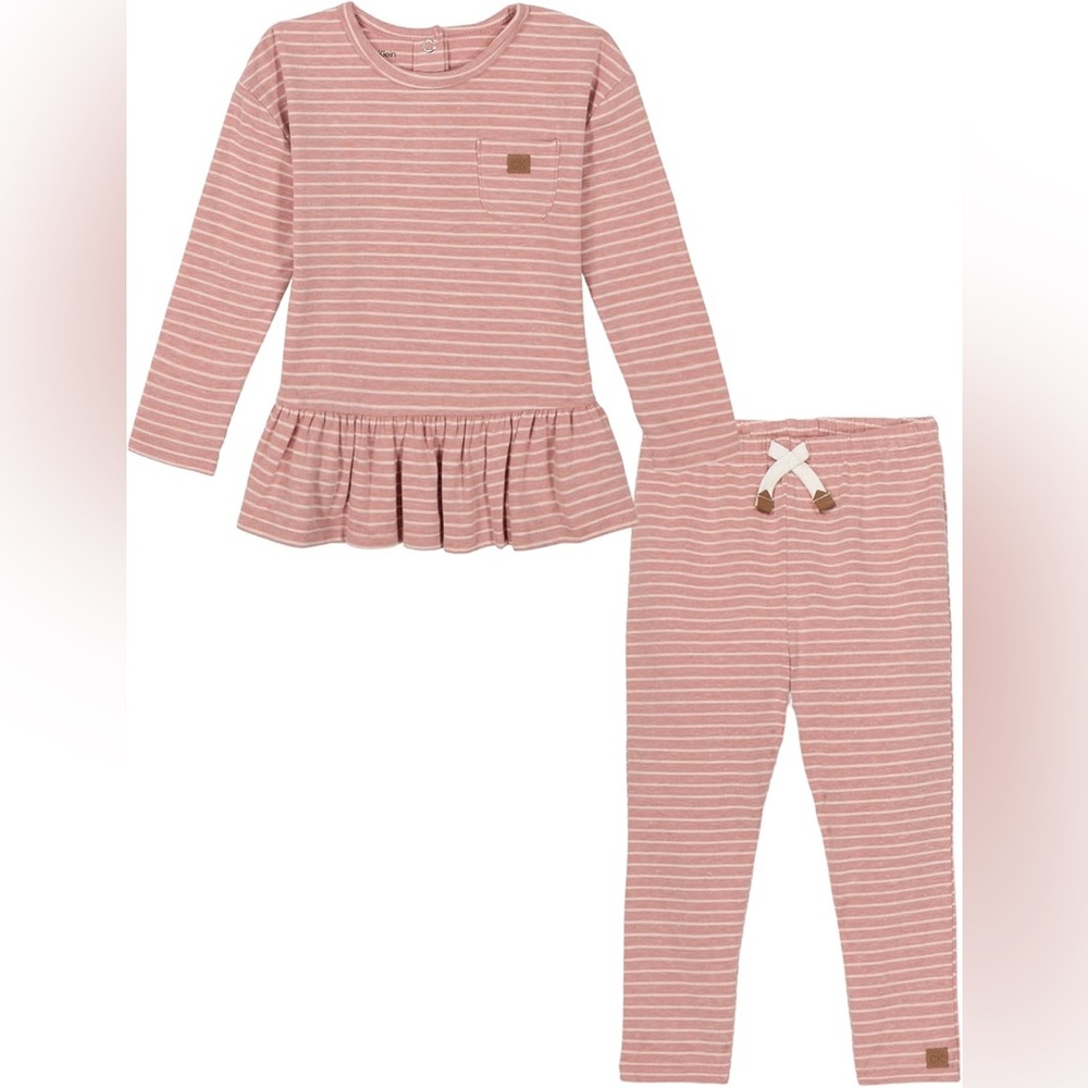 Calvin Klein BNWT Striped Baby Top and Pants Set, Pink/White, Size 0-3 Months.